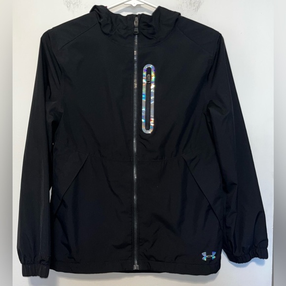 Under Armour Black Splashback Storm Rain Cold Gear Jacket Youth Girls L - Picture 1 of 5